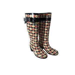 Kate Spade Randi Tall Heeled Rain Boots Womens 9 Multicolor Retro Pin Up Artsy